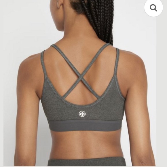 Tory Burch Sport NWT melange Cross Back Sports Bra Dark Gray Heather Large Lux - Picture 2 of 7